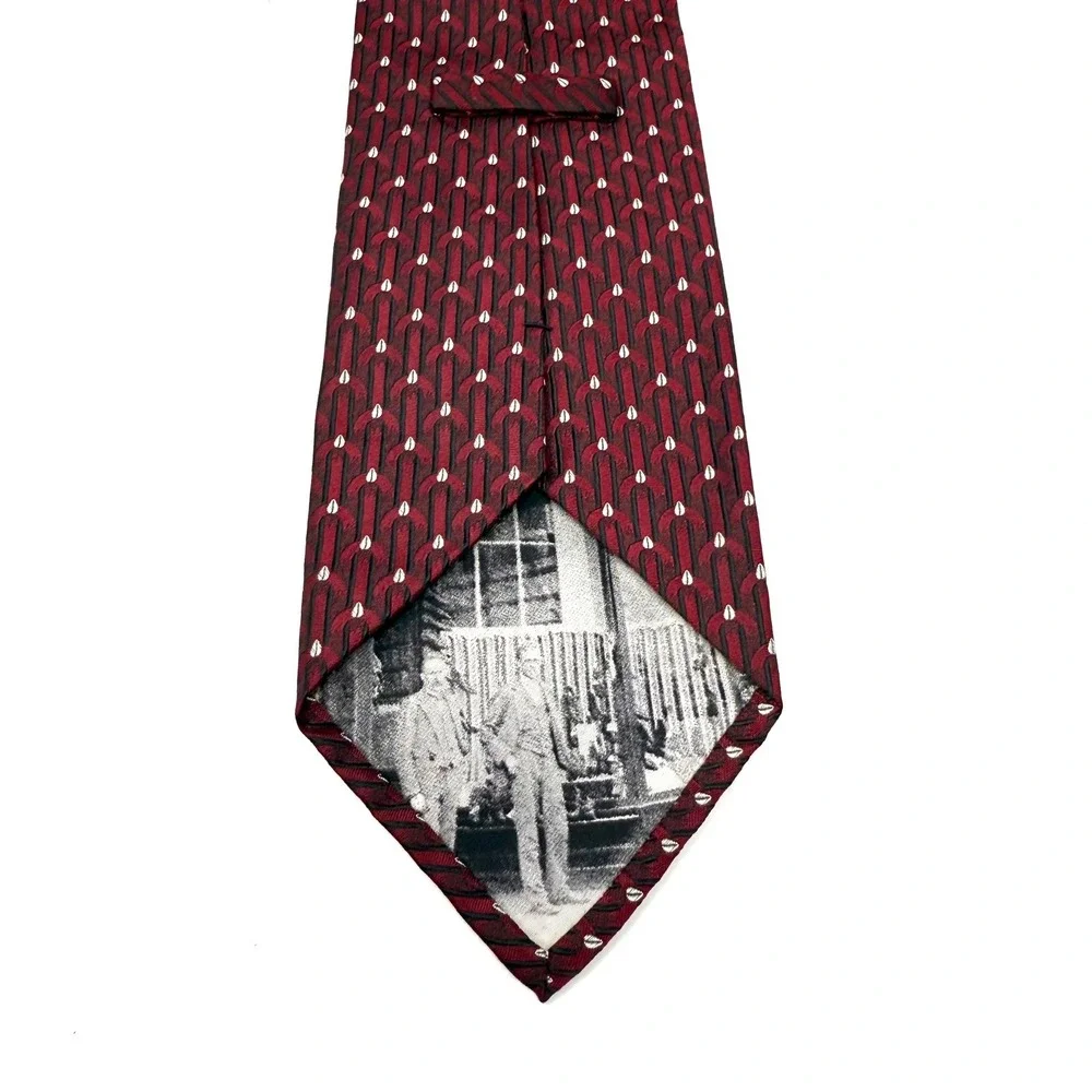 John W Nordstrom Signature Silk Tie‎ Burgundy Geometric Pattern Hand Sewn Wide